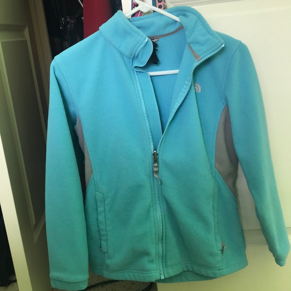 light blue north face jacket!